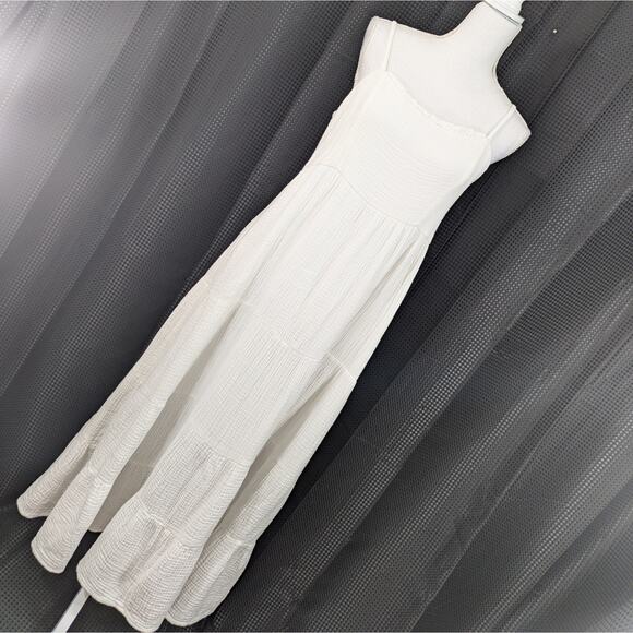 KNOX ROSE! FRESH WHITE CRINKLY GAUZE, RUCHED BACK, TIERED SUN DRESS! SZ M - Picture 10 of 10